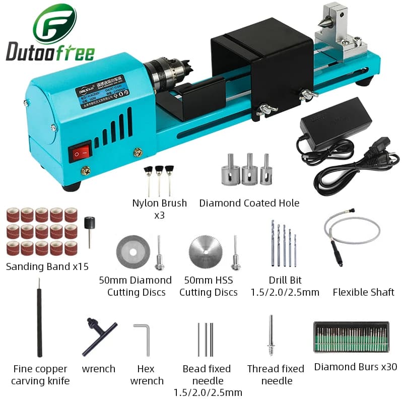 1 Set 150W Mini lathe for wood machine speed adjustable rotary tool Buddha pearl lathe grinding polishing tool for woodworking DIY 12V/24V