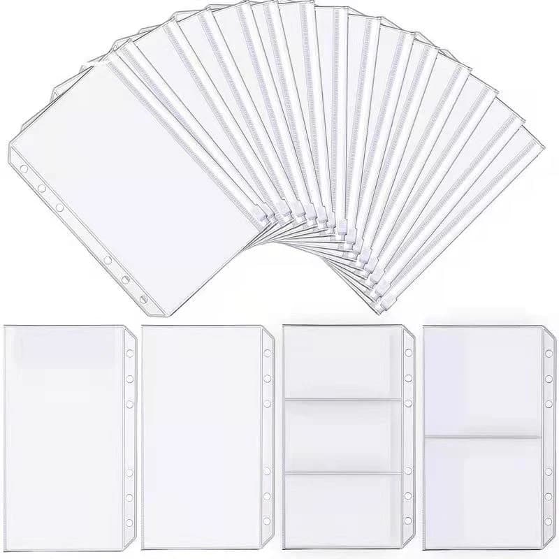 10Pcs A6 Clear File Holder Standard Transparent Pvc Loose Leaf Pouch Waterproof Budget Envelopes Zipper Binder Notebook Planner