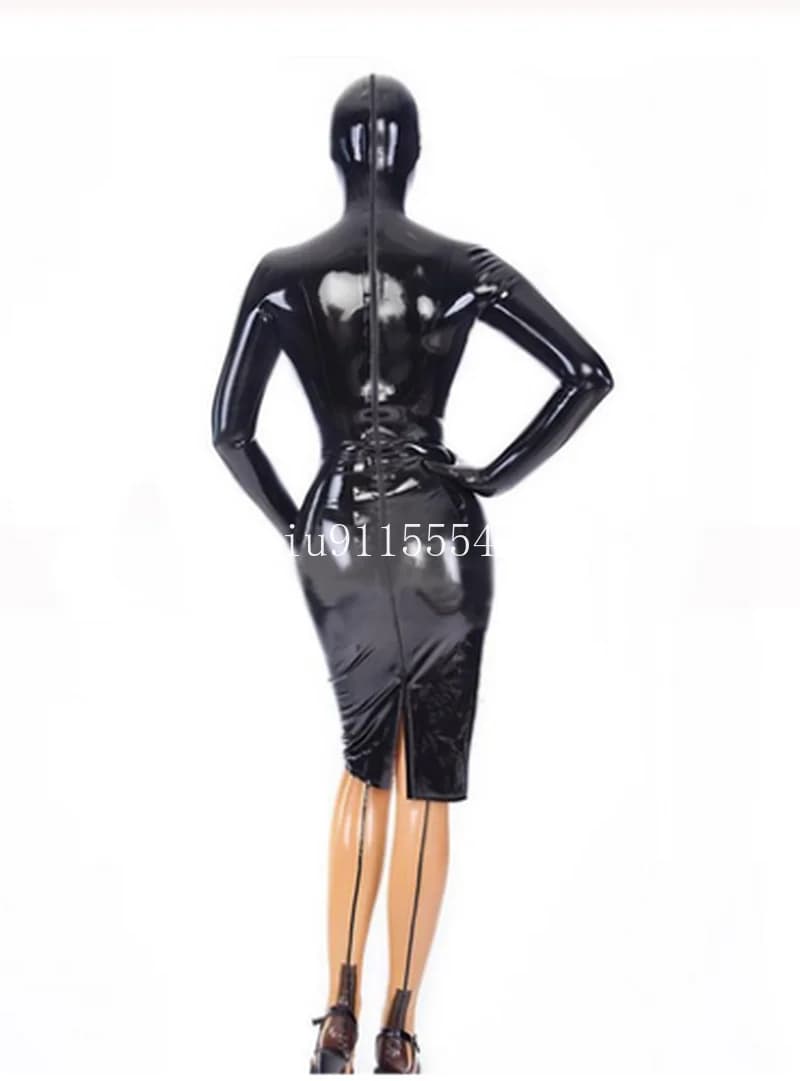 Abito da donna Sexy in lattice con Body in lattice con cappuccio e guanti Costume Cosplay con cerniere posteriori
