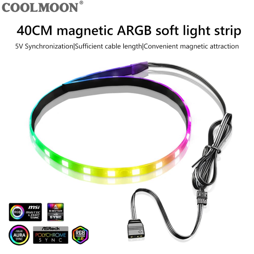 COOLMOON CM-LS40 5V ARGB PC Case LED Light Bar SATA 3pin Computer Lamp Desktop Strip 40cm Motherboard RGB Decoration Accessory