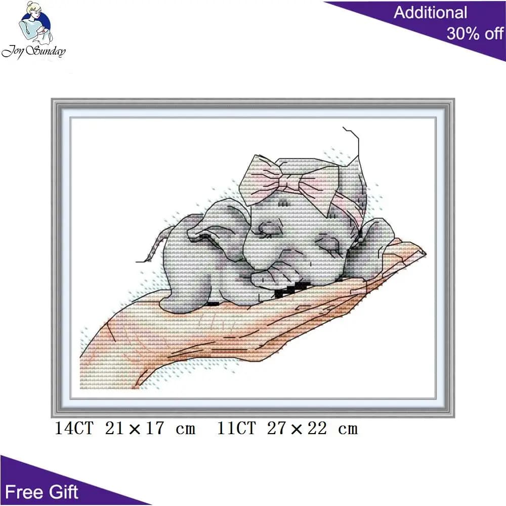 Joy Sunday Baby Elephant contati e timbrato decorazioni per la casa, kit punto croce animale, elefante addormentato, DA485, 14CT, 11CT
