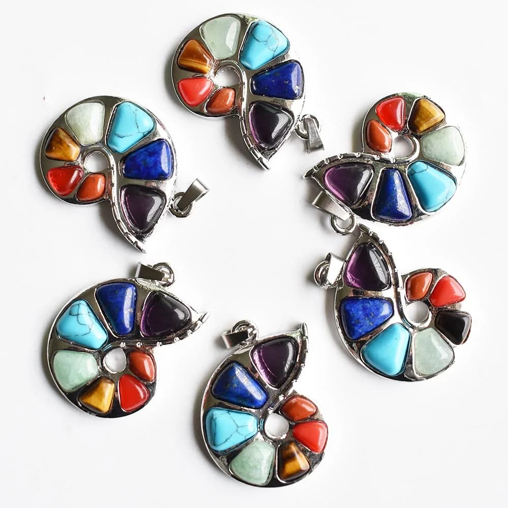 Fashion Hot Sale Natural Stone Pendulum Pendant Small Conch Shaped Yoga 7 Chakra Healing for Jewelry Wholesale 6pcs/lot free