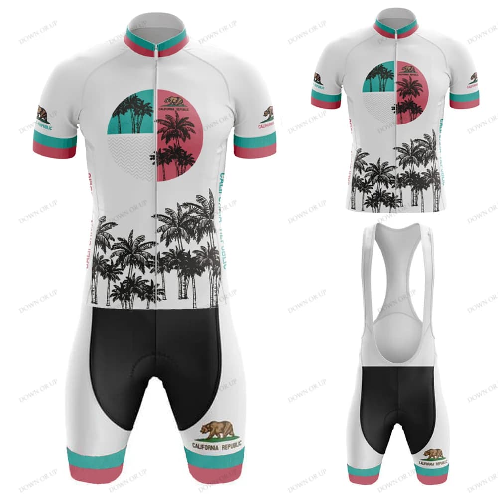 Nuova maglia da ciclismo California Set Maillot Ciclismo Hombre Kit di abbigliamento da ciclismo della squadra Pantaloncini con bretelle Cuscinetto in gel traspirante
