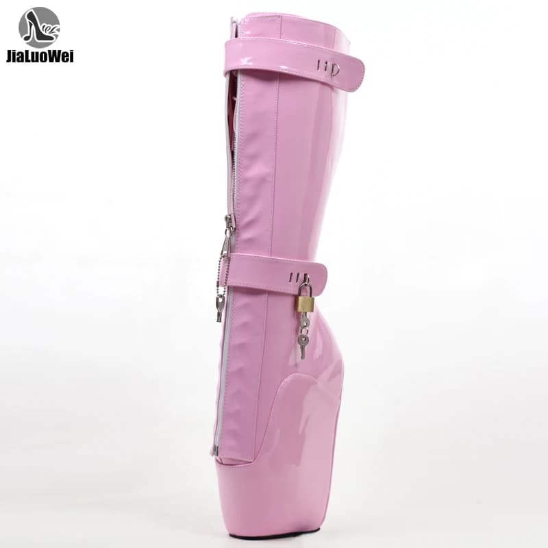 Women's Sexy Jialuowei Boots Without Heel 18cm High Heel Transport Sole With Closure Lock Closure Closure Ginocchio-High Ballet Boots Unisex Shoes