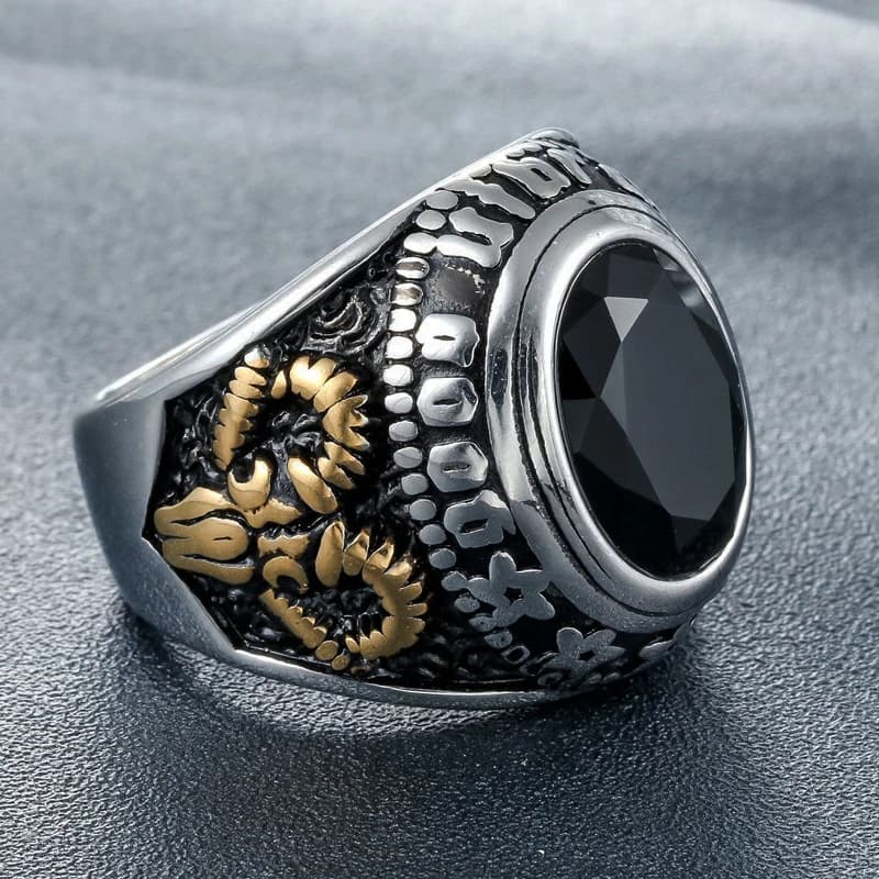 Anello in pietra blu rossa nera grande stile gotico vintage per uomo e donna Anello in acciaio inossidabile con occhi che vedono Gioielli pagani Baphomet