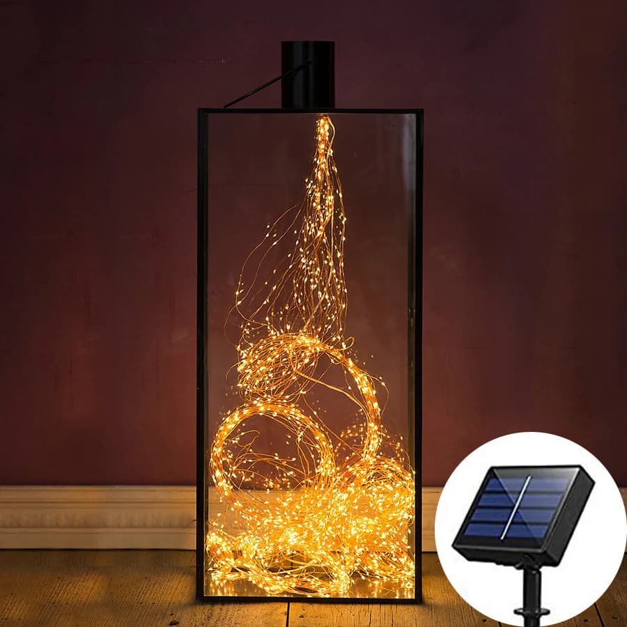100/200LED Filo di rame Fata solare LED String Light Albero Viti Ramo Luci Giardino esterno Cascata Ghiacciolo Luce