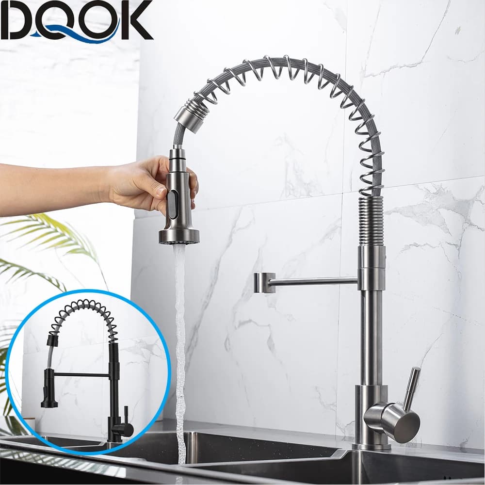 DQOK Matte black kitchen faucet Floor mixer with 360-degree rotation Ugello flow sprayer Kitchen sink Hot and cold taps
