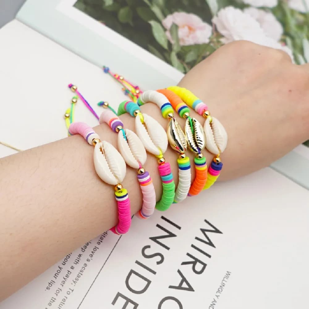 GO2BOHO Boho bracciale Polymer Clay Sea shell bracciali per le donne colorato Heishi Disc Beads regolabile Pulseras Shell Jewelry