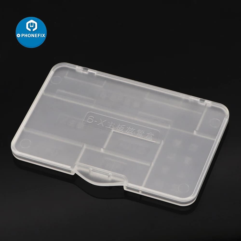 Scatola di immagazzinaggio in plastica trasparente Accessori per chip IC CPU in acrilico super rigido Custodia per organizer Organizzatore per viti per la riparazione di iPhone