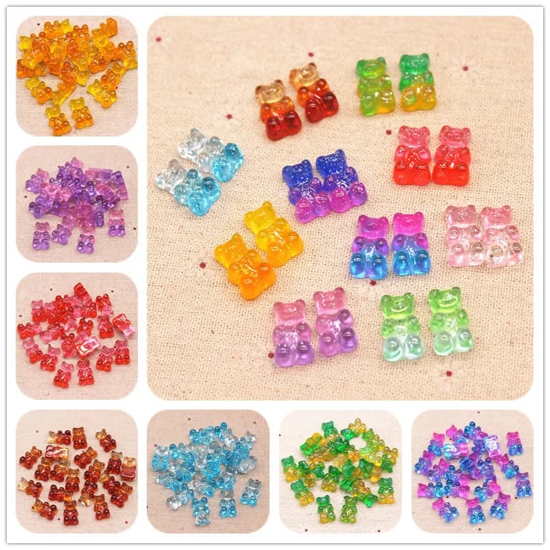 20pcs Cute Resin Gradient Bear Simulation Soft Candy DIY Hair Clip Home Decoration Accessories,25*16*58mm