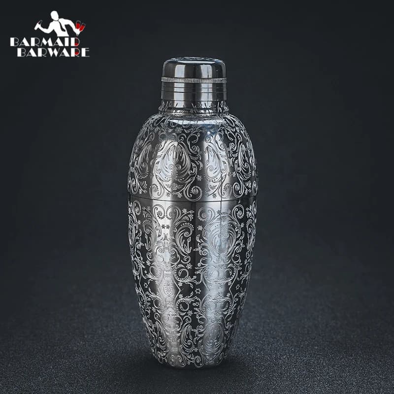 Shaker da bar vintage con incisione intagliata da 450 ml, strumento da bar shaker da cocktail Boston Bar in acciaio inossidabile