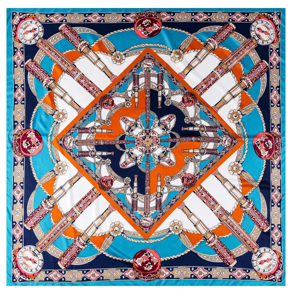 POBING Sciarpa di seta Donna Scettro Stampa Sciarpe quadrate Avvolge Grande Bandana Fazzoletto da collo di lusso Hijab Foulard di seta femminile 130 cm