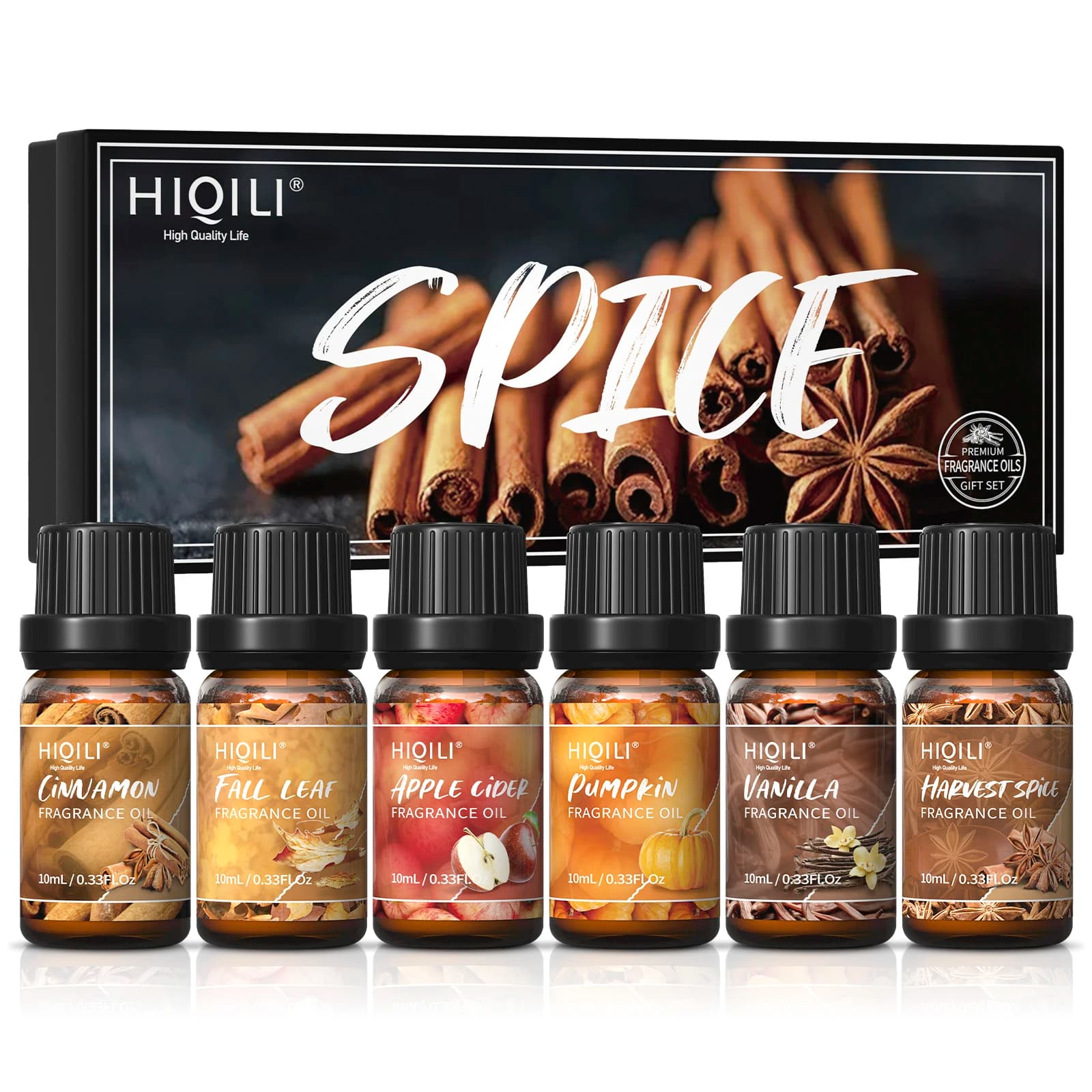 Oli profumati alle spezie HIQILI, set regalo TOP 6, olio profumato puro al 100% per aromaterapia | Diffusione auto, produzione di candele, cura dei capelli, fai da te