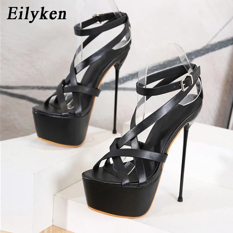 Women's Eilyken Sandals with Spilled Heel and Sweater, Sexy Design, Summer Platform 2026, Open Toe, Buckle Strap, Striped Shoes