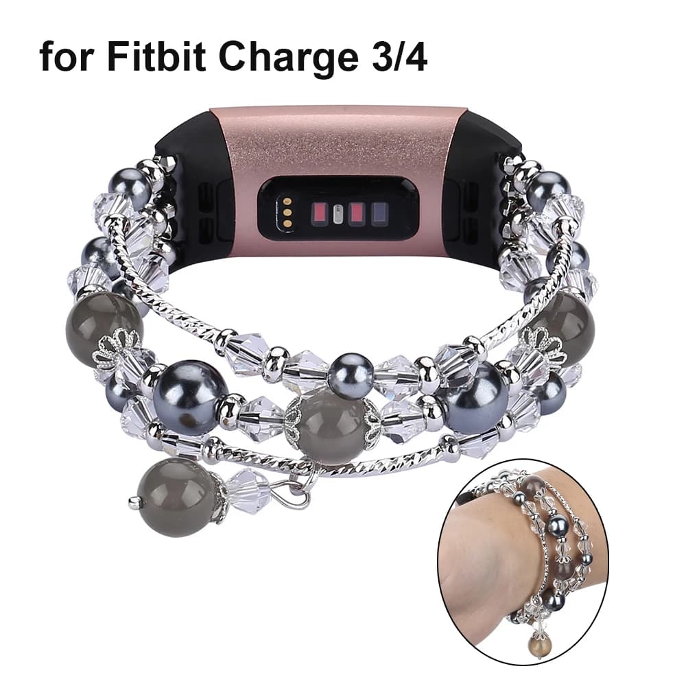 Fashionable watch bracelet for Fitbit Charge 4 3 Band for women Charge 5/6 Bracelets with Beads for Fitbit Charge 6