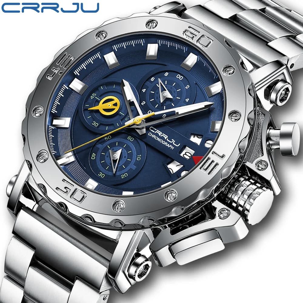 CRRJU Orologio da uomo Top Brand di lusso quadrante grande cronografo impermeabile in acciaio inossidabile con data Relogio Masculino