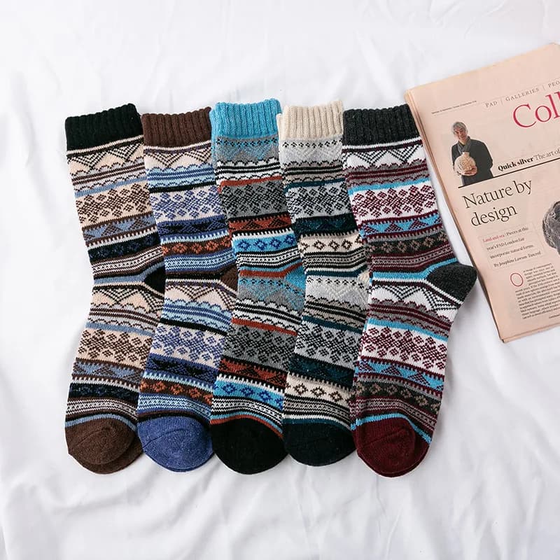 5Pairs Brand Men's Wool Socks Winter Thicken Sheep's Wool Socks Warm Men Retro Style Colorful Fashion Man Socks High Quality