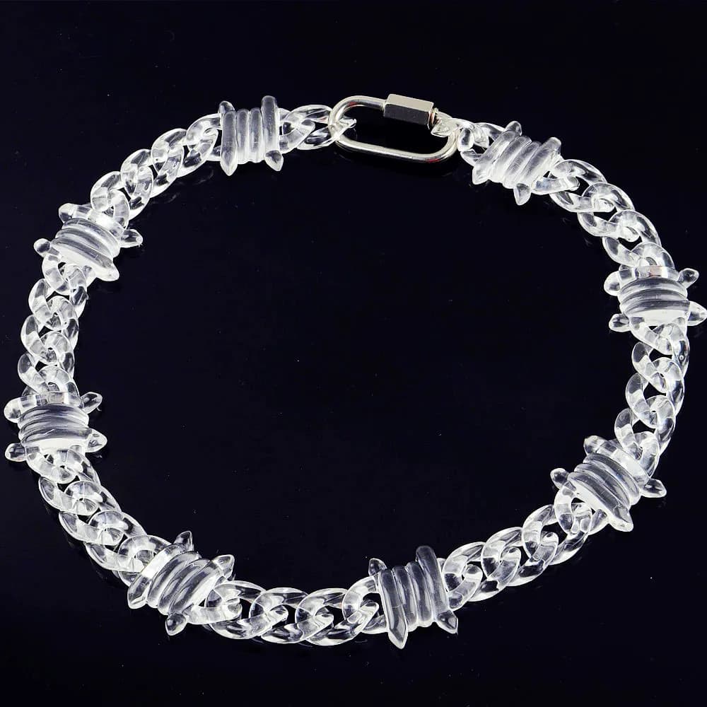 Nuova collana con lucchetto a catena in acrilico trasparente Punk per uomo donna collana con ciondolo a catena a punta trasparente in resina gioielli di moda