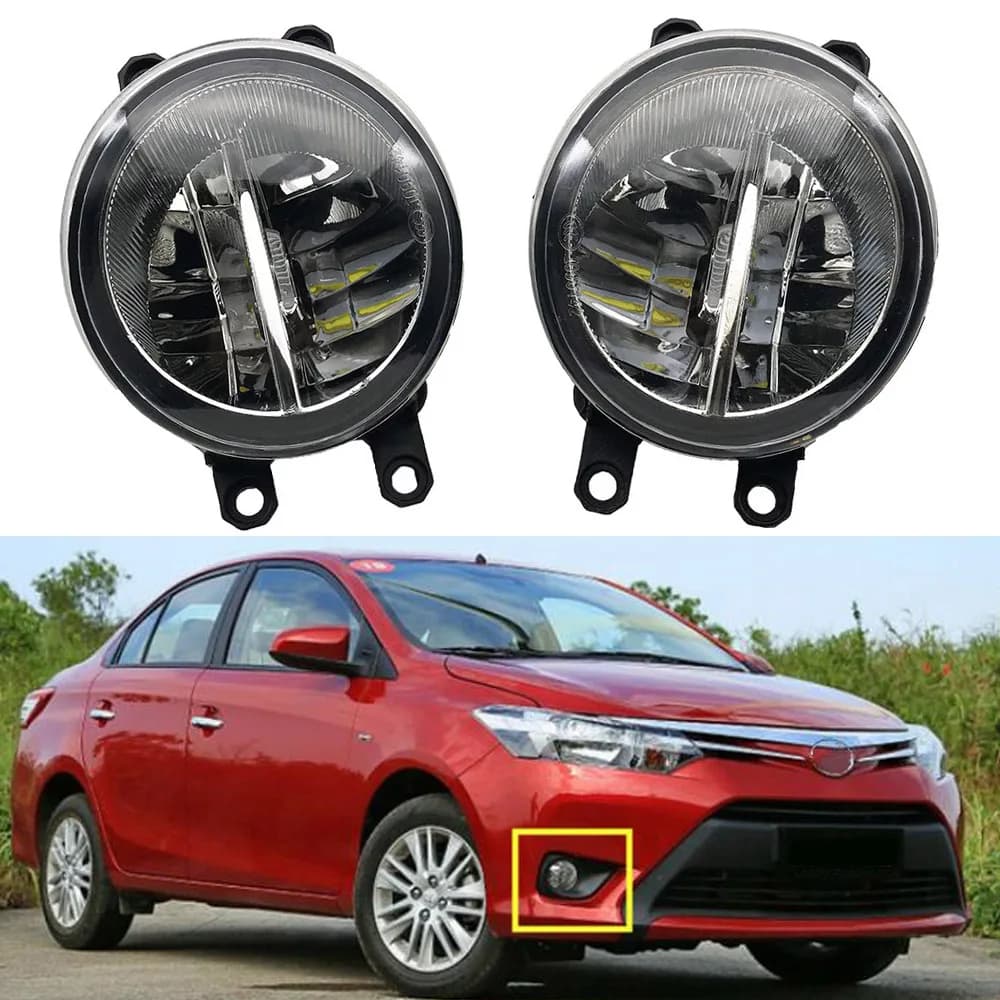 1 Pair of Fari LED Fendinebbia for Toyota Yaris Sedan 2014 2015 2016, 9 Chip LED, Lamp H11 12V 55W Halogen