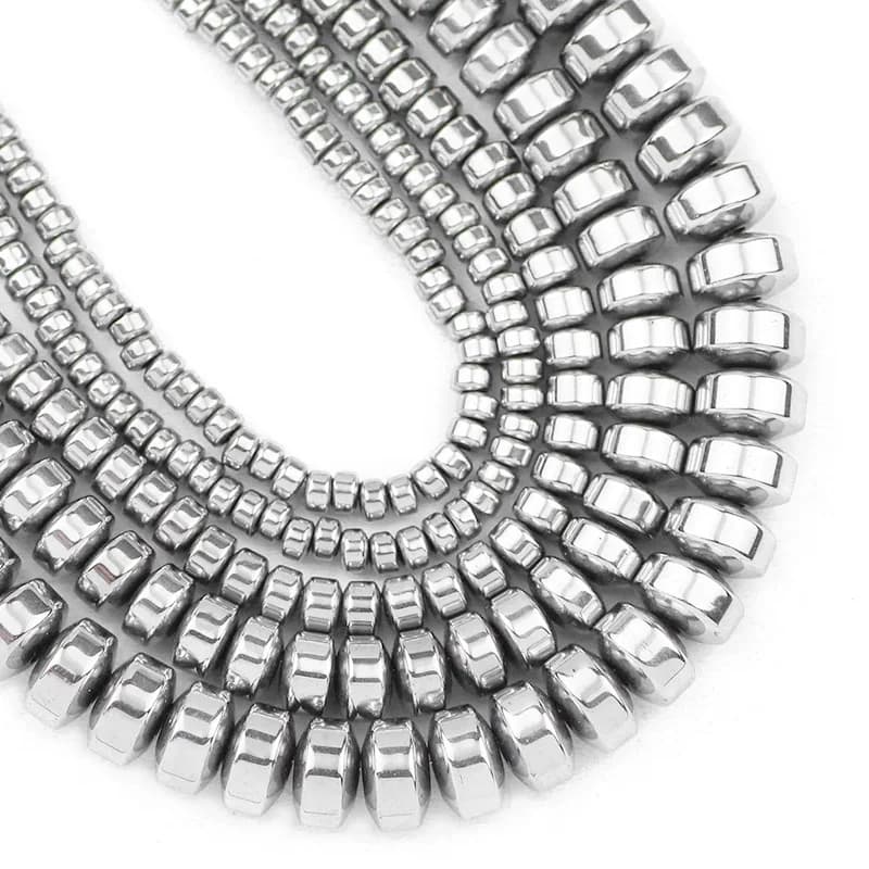 Natural Stone Flat Cylinder Silver Color Hematite Beads 3-8MM Round Spacer Loose Beads For Jewelry Making Diy Bracelet Necklace
