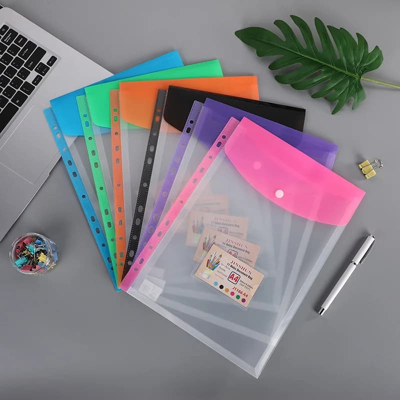 Cartella in polietilene da 6 pezzi per documenti A4 busta trasparente per custodia impermeabile con bottone a pressione forniture per ufficio scolastico