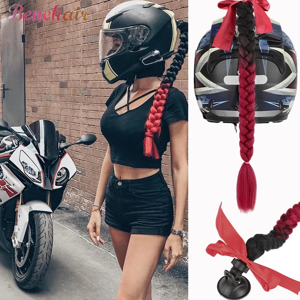 Benehair Synthetic helmet braid Scented rafts for helmet Horsetail Hair with suction cup with bow for motorcycle 1 PZ