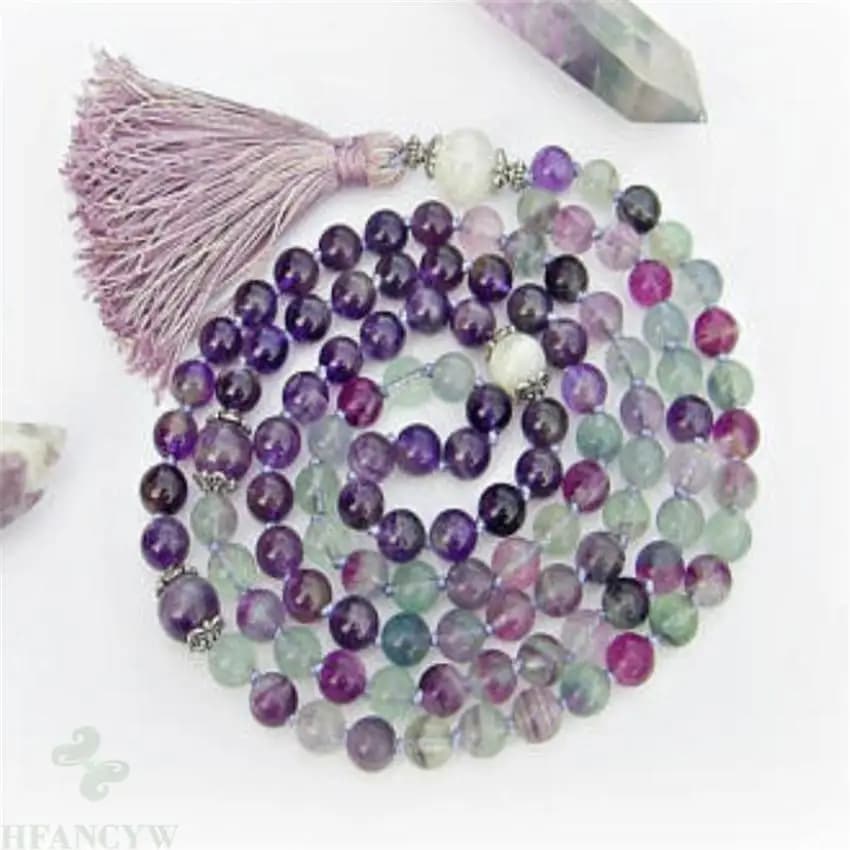 8mm Amethyst Flute Moonstone Precious Stone Mala 108 Bead Yoga Stone Precious Reiki Meditation Fantasia Vene Nepal Benedica Chakas