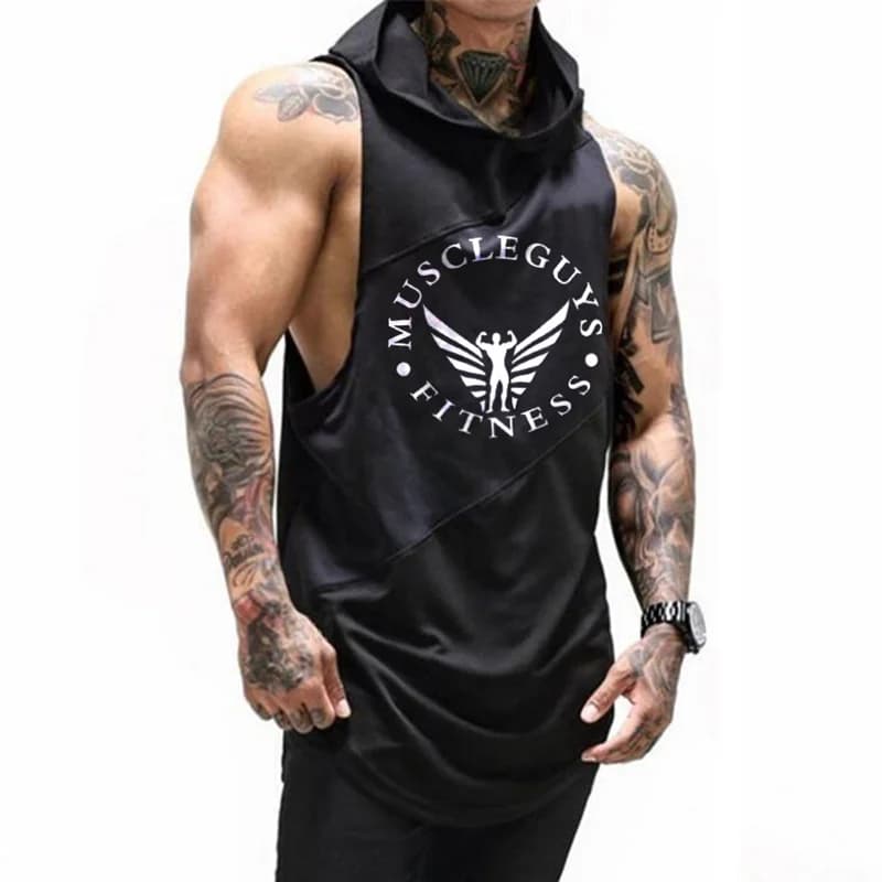 Muscle guys Marca Bodybuilding Stringer Canotte Felpe con cappuccio Canotte Fitness Uomo abbigliamento da palestra camicie senza maniche con felpa con cappuccio