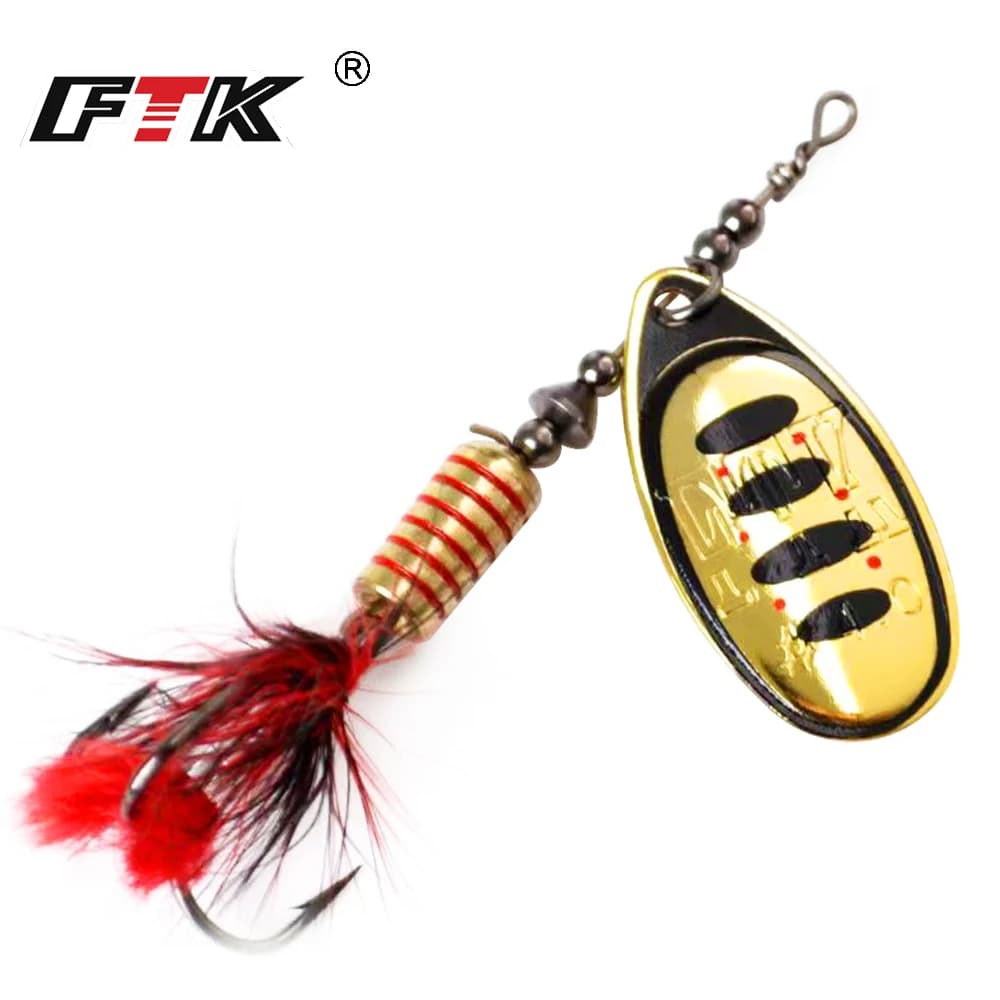 FTK 1pc Spinner Bait 7.5g 12g 17.5g Hard Cucchiaio Low bait Metal fishing with triple hooks of feathers for puppy fishing