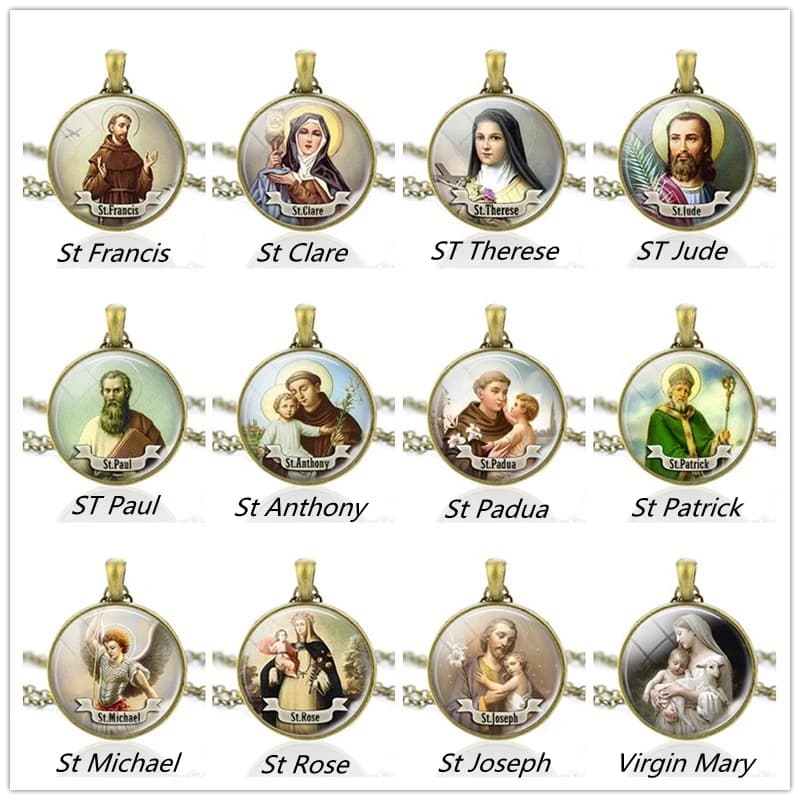 St Francis Patrick Michael Virgin Mary Necklace Christian Saint Pendant Necklace Religion Jewelry Gifts