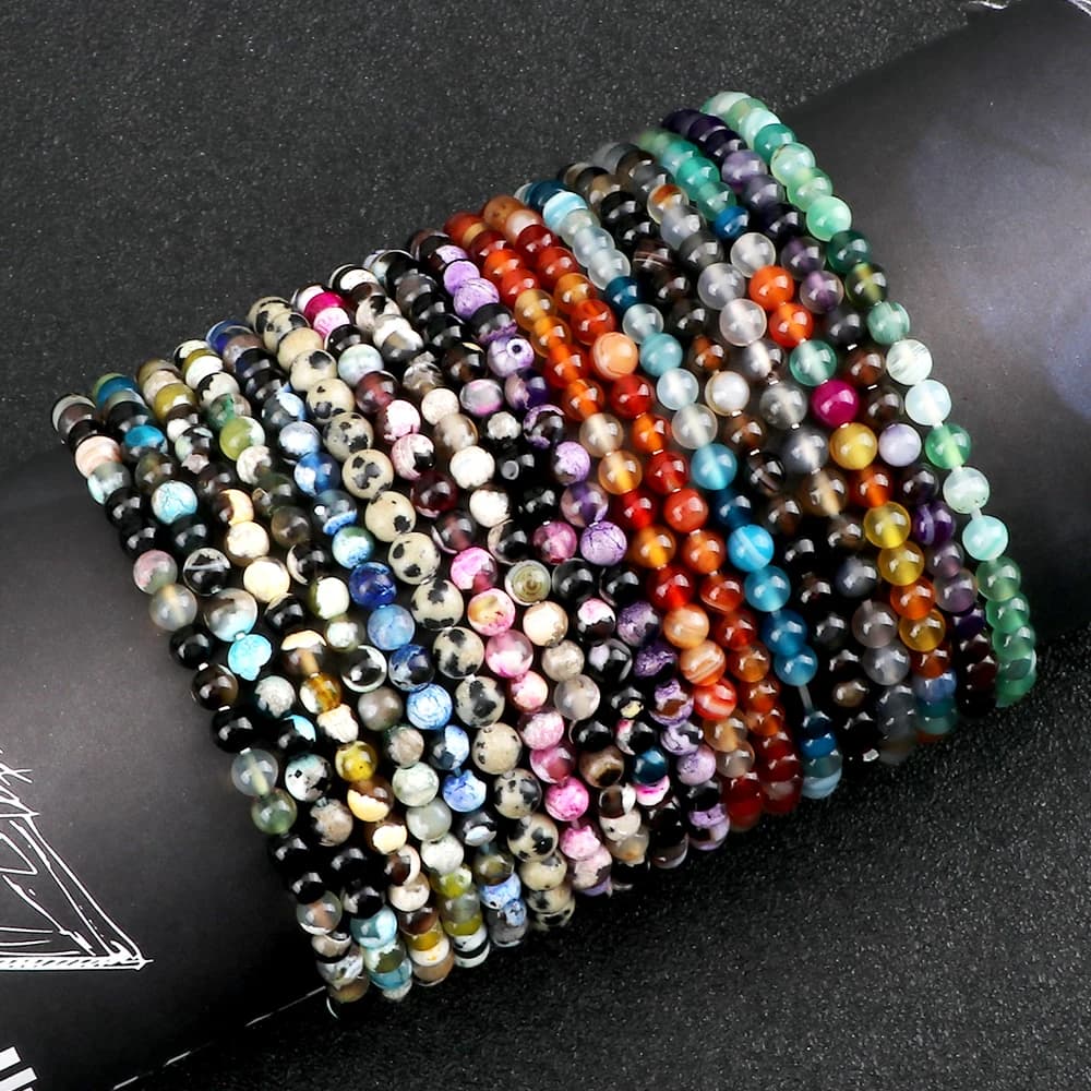 Braccialetti con perline di agate da 4 mm Bracciale e braccialetto elasticizzato Chakra in pietra naturale colorata per donna Uomo Gioielli Yoga Pulseira