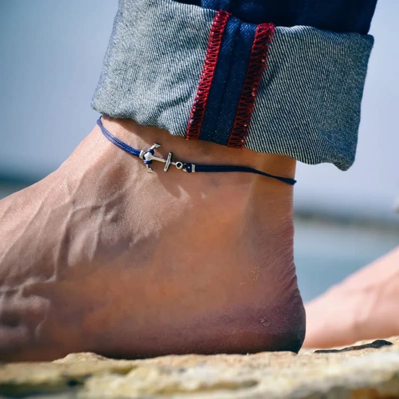 Anchor anklet for men men's anklet with a silver anchor blue cord anklet for men gift for him men's ankle bracelet