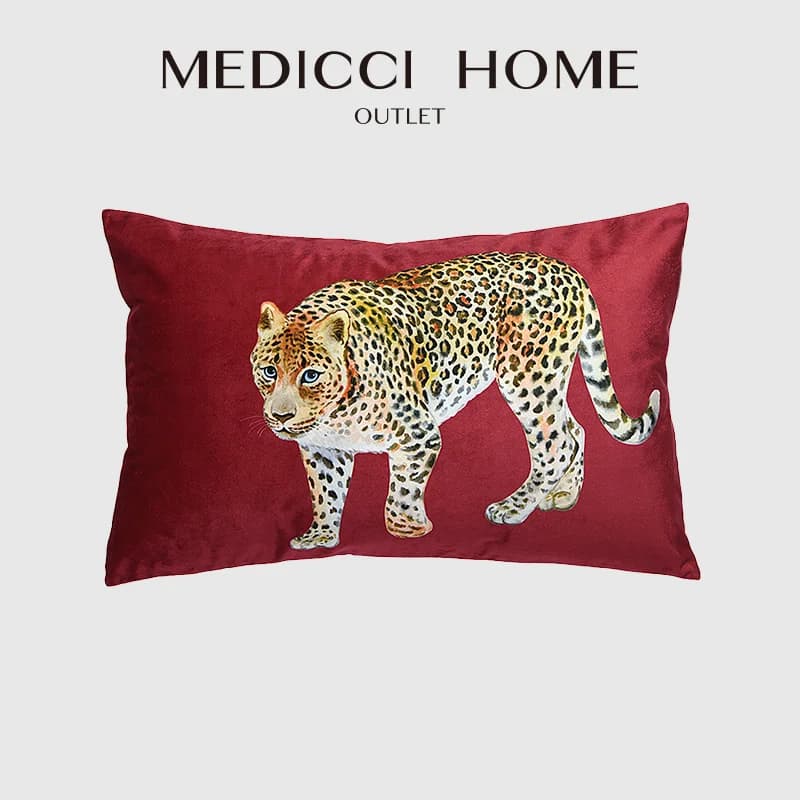 Medicci Home fodera per cuscino per divano Retro Red Velvet Textured Leopard Print federa per cuscino lombare 35x55cm Luxury Coussin Dropshipping
