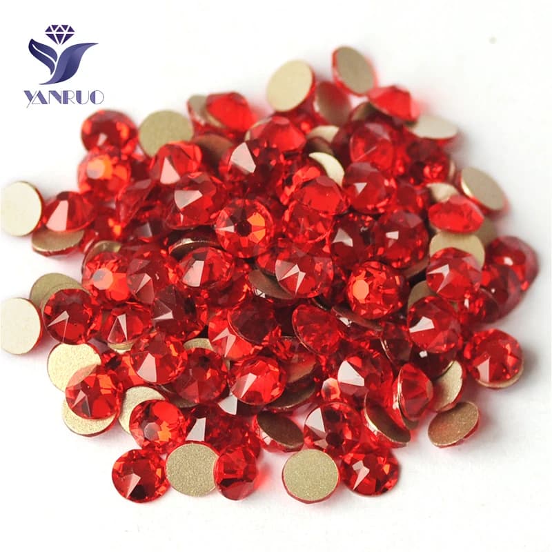YANRUO 2088NoHF All Sizes Light Siam Glass Stones Handicraft Flat Back Crystal Non Hotfix Strass Nail Art Red Rhinestones