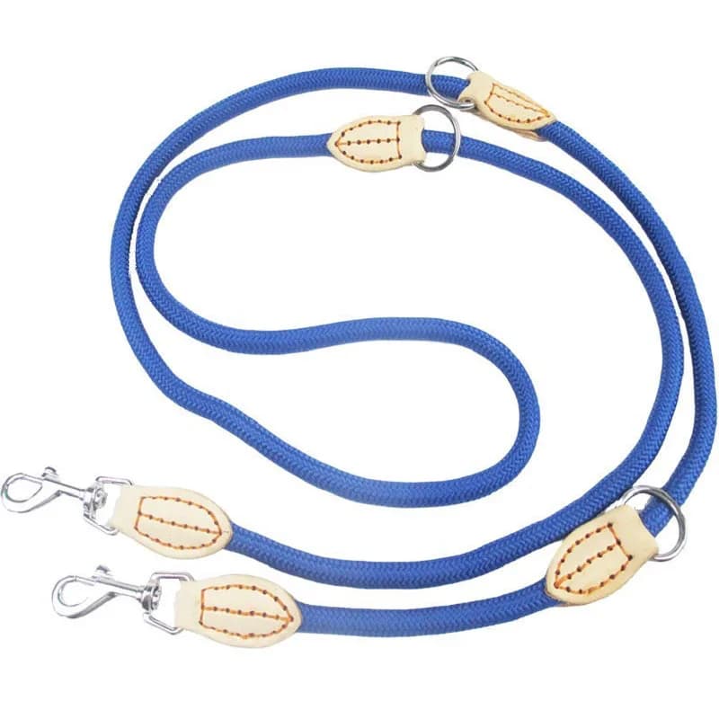 Guinzaglio doppio multifunzione in nylon per due cani, con collare a catena a P, regolabile, lungo e corto, per addestramento e legatura.