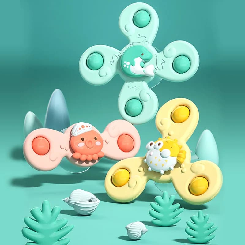 Montessori Giocattoli da bagnetto per bambini Ragazzo Bambini Costume da bagno Ventosa Spinner Ventosa Giocattolo per bambini Divertente Bambino Sonagli Massaggiagengive Regali per bambini