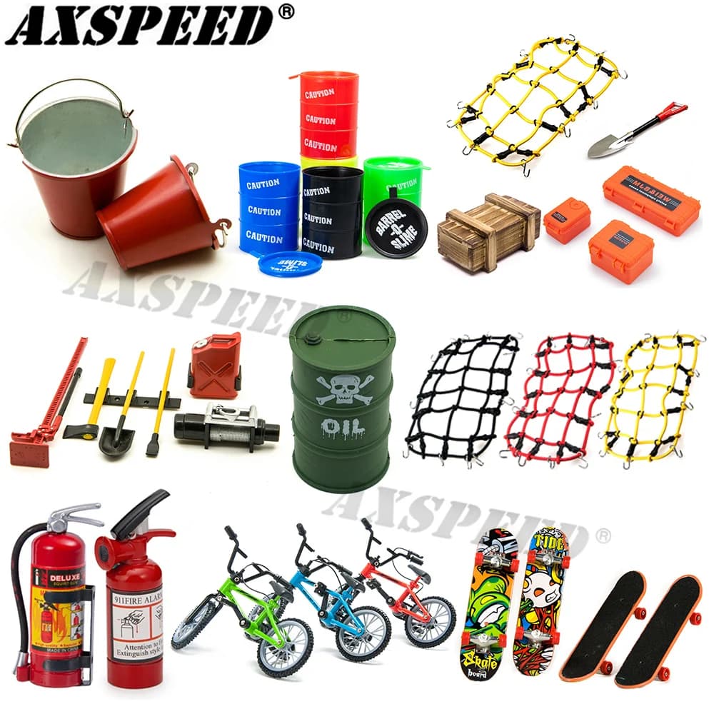 Accessori in Scala 1:10, Strumenti Decorativi Simulati: Pala, Estintore, Fusto d'Olio per Auto RC Crawler TRX4 SCX10, Mini Giocattoli