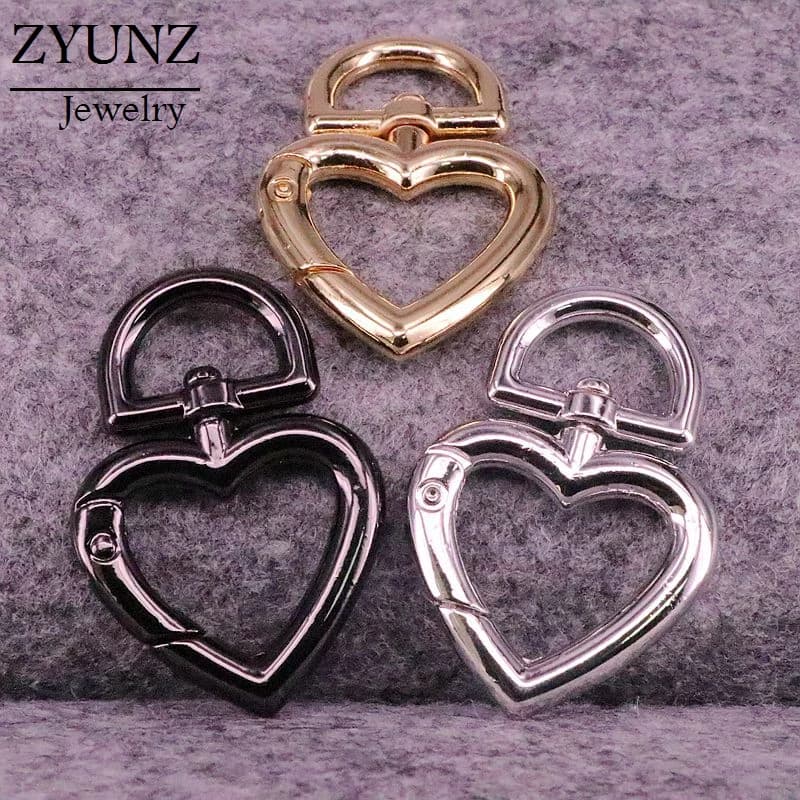 3 pezzi, grande chiusura a forma di cuore a molla, moschettone a forma di cuore oro/argento/gunmentale, chiusura a clip, fibbia a molla per chiave borsa a catena