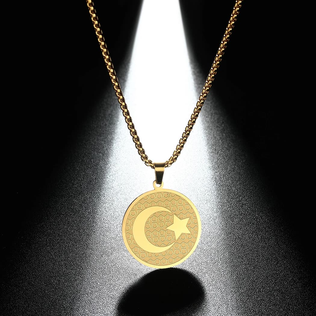 QIMING Crescent Moon Star Pendant Necklace For Women Stainless Steel Jewelry Accessories Statement Choker Necklace