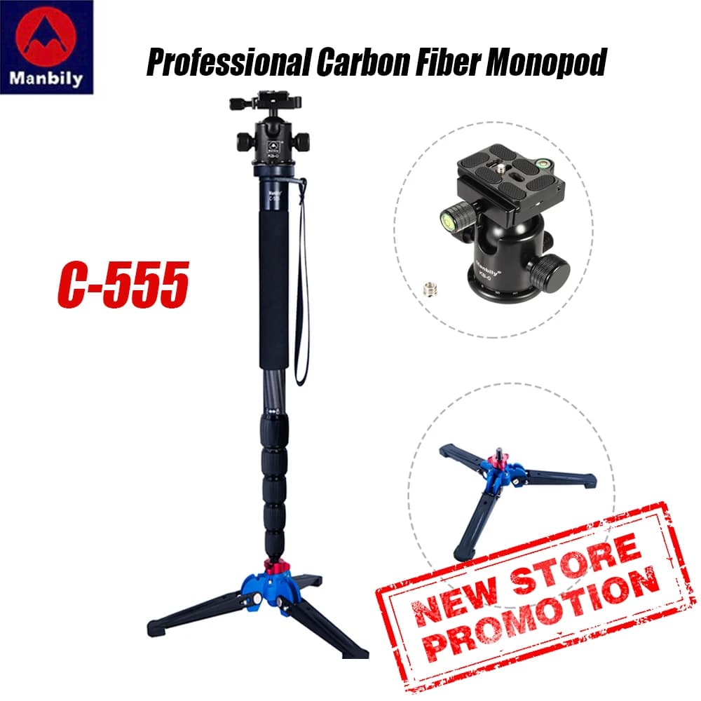 Manbily C-555 monopiede professionale in fibra di carbonio portatile desktop video fotografia treppiede testa a sfera per fotocamera reflex digitale