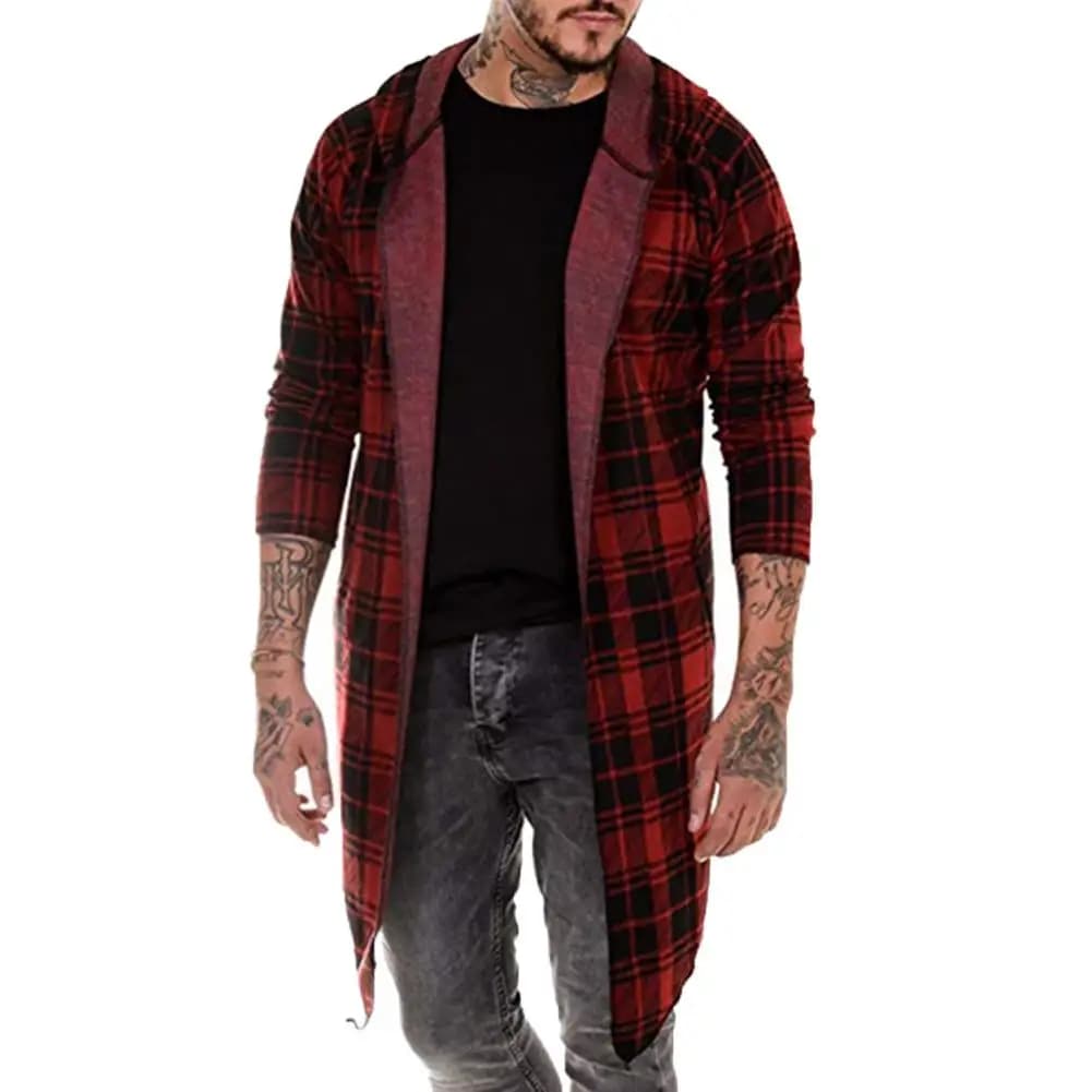 Autunno inverno uomo felpa manica lunga Plaid Casual capispalla sudadera hombre camicia cappotto felpe con cappuccio cappello felpa Cardigan