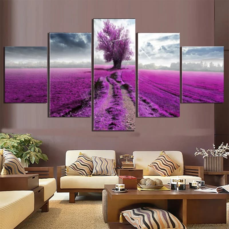 No framed canvas 5 pieces purple lavender love house Wall Art poster pictures Home Decor Multi 13 for paintings living room