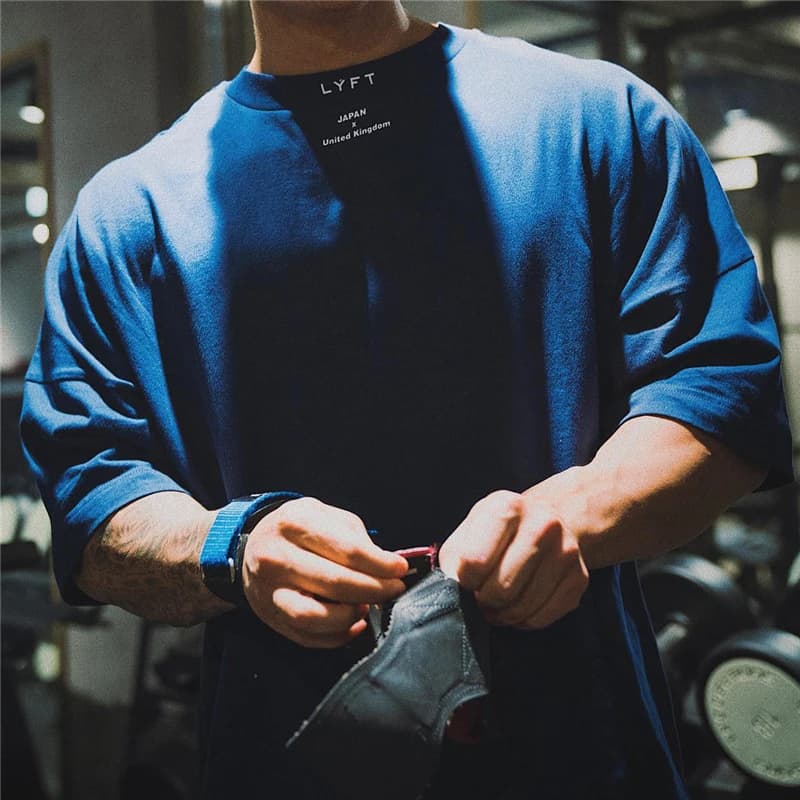 JAPANUK Camicia da palestra in cotone Maglietta sportiva da uomo Manica corta Camicia da corsa Uomo Allenamento Allenamento T-shirt Fitness Allentato di grandi dimensioni M-XXXL