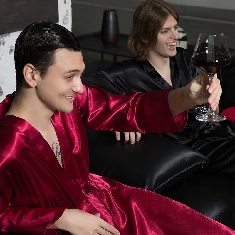 Men's Plus Sizes Kimono Dress Dress Nightwear Embroidery Groomsman Wedding Dress Casual Satin Long Sleeve Homewear pyjamas