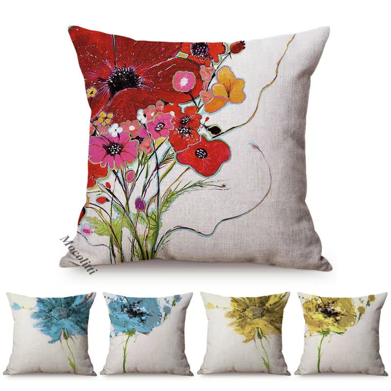 Nordic Bouquet Blossom Sketch Works Divano Federa decorativa per cuscino Turchese Daisy Graffiti Art Room Bed Fodera per cuscino quadrata