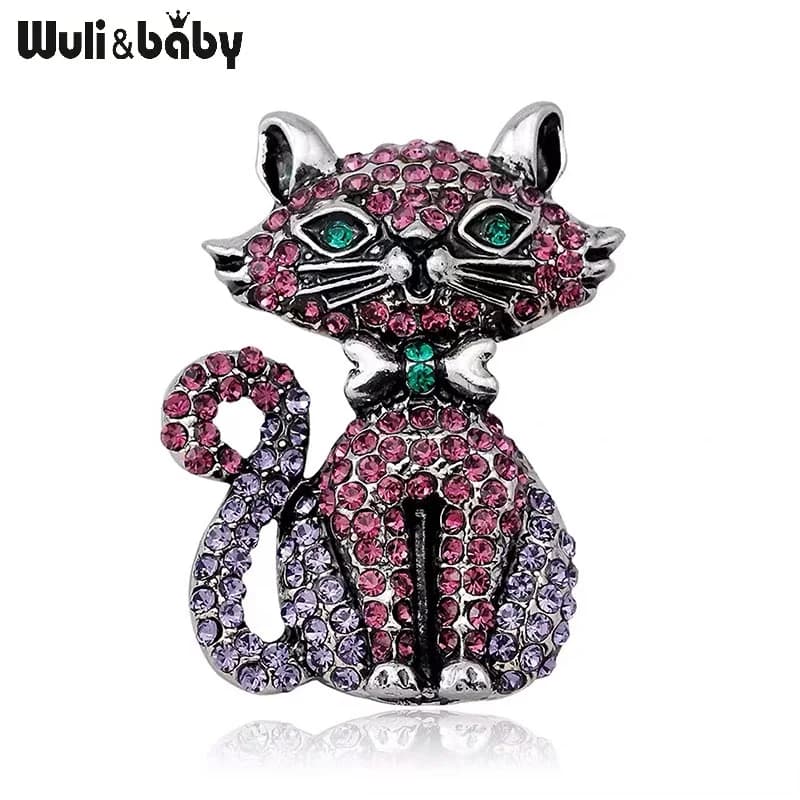 Wuli&baby Spille per gatti con strass completi per donne Adorabili gatti Animali domestici Spilla causale per feste Regali