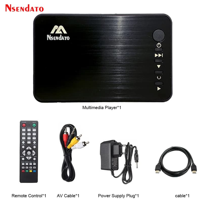 Mini lettore multimediale Full HD con funzione Autoplay 1080P, lettore multimediale esterno USB per HDD con cavo HD VGA AV per SD, U Disk, MKV, RMVB