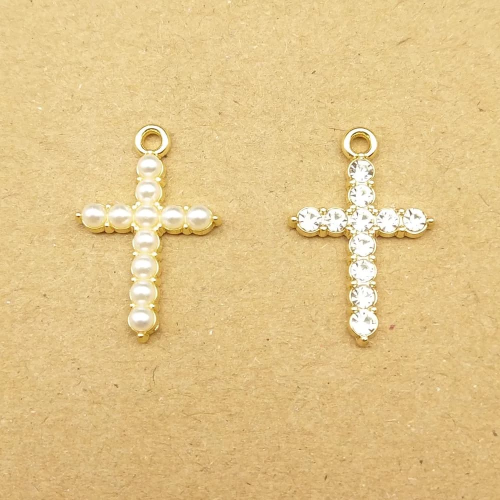 10 ciondoli a forma di croce di cristallo perlato per la creazione di gioielli, collane, bracciali, orecchini, pendenti, accessori fai da te in lega di zinco