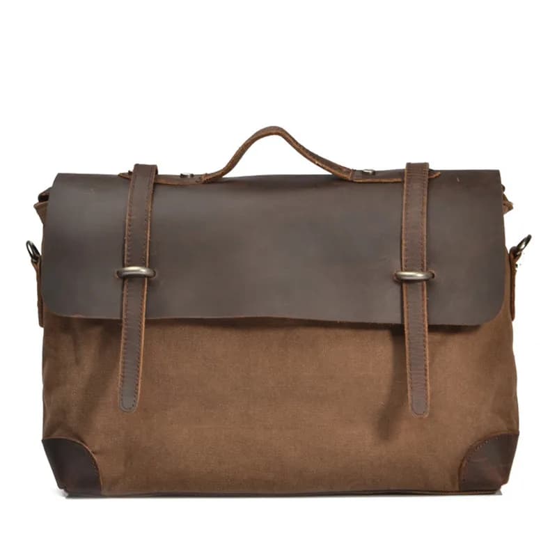 Valigetta da uomo casual Borsa a tracolla da lavoro Borsa a tracolla in tela di pelle di vacchetta Borsa per laptop da 15,6 pollici per uomo