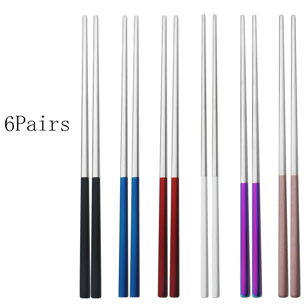 6 paia di stoviglie miste in argento Set di bacchette quadrate in acciaio inossidabile bacchette cinesi giapponesi per Sushi con hashidi testurizzati
